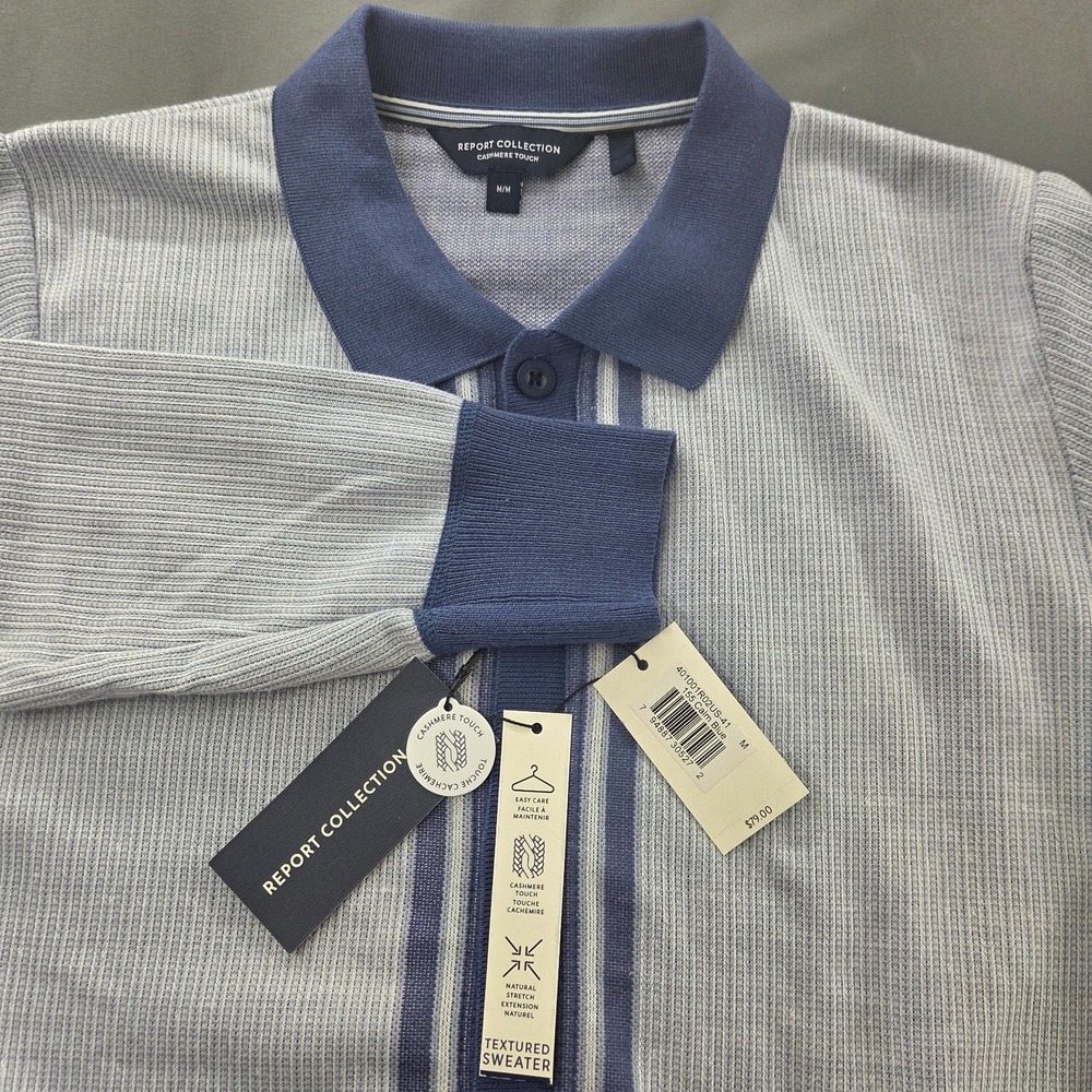 Report Collection Men's Medium Blue Sweater Knit Button Cardigan Shirt NWT